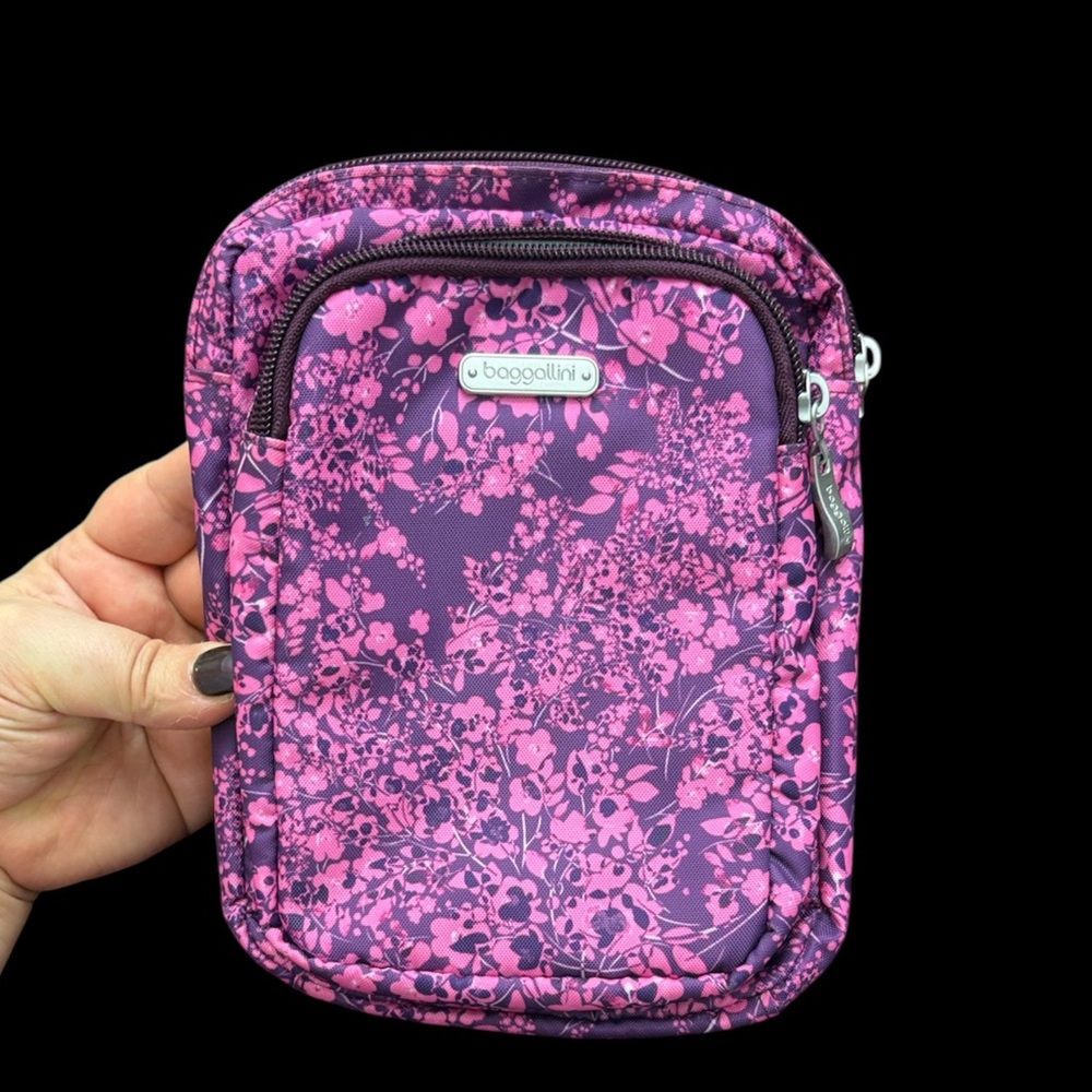 Baggallini Pink and Purple Floral Crossbody